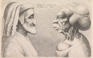 Groteska profiler av en man och kvinna vända mot varandra av Wenceslaus Hollar