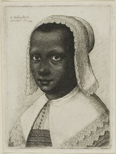 Huvudet på en svart kvinna med en spetsduk av Wenceslaus Hollar