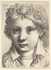 Huvudet på en ung flicka som bär en huvudbonad med juveler, ca. 1645. av Wenceslaus Hollar