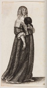 Kvinna med slöja och en fjäderfläkt av Wenceslaus Hollar