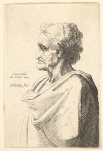 Man med ett bedrövligt uttryck till vänster med handen framträdande ur manteln, 1625-77. av Wenceslaus Hollar