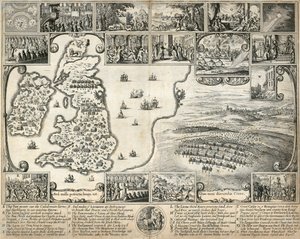 Karta över de brittiska öarna och illustrationer av 1600-talets historiska händelser, c1659 av Wenceslaus Hollar