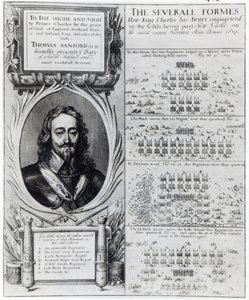 Porträtt av kung Karl I med diagram som visar hur hans trupper bildades under biskopskriget, ca 1639 av Wenceslaus Hollar