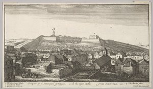 Prospekt av den inre delen av Tanger, med det övre slottet, från sydost, 1669-73. av Wenceslaus Hollar