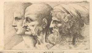 Rad med tre huvuden i profil till vänster, 1645. av Wenceslaus Hollar