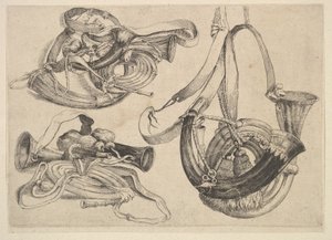 Sju jakthorn i tre grupperingar, 1625-77. av Wenceslaus Hollar
