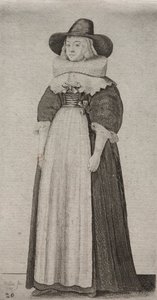 Engelska kvinnors flera vanor, från adeln till landkvinnorna som de är i dessa tider: Kvinnan med en manlig hatt och ribbonad bodice av Wenceslaus Hollar
