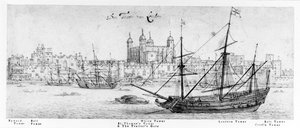 The Tower of London, ca 1637-41 (penna och bläck, grafit och wc på papper)