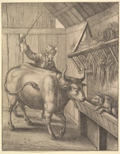 Hunden i krubban från illustration till John Ogilbys Æsopics: Or A Second Collection..., 1666. av Wenceslaus Hollar