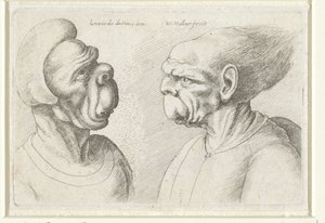 Två deformerade huvuden Varie figurae et probae (serietitel) Karikatyrer, huvuden och missbildningar efter Leonardo da Vinci (serietitel) av Wenceslaus Hollar