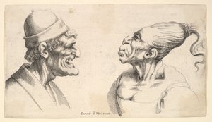 Två deformerade huvuden, 1625-77. av Wenceslaus Hollar