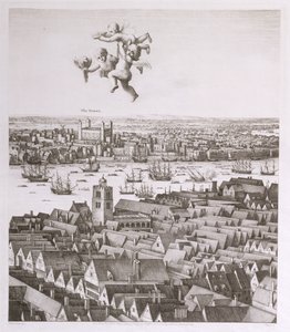 Vy över London, publicerad 1647 (faksimilkopia) (detalj) av Wenceslaus Hollar
