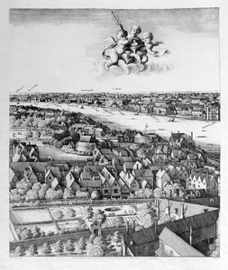 Vy över London, publicerad 1647 (faksimilkopia) (detalj) av Wenceslaus Hollar