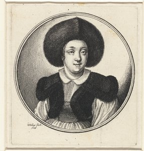 Kvinna med pälsmössa Kvinnliga byster i runda ramar (serietitel) av Wenceslaus Hollar