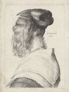 Kvinna med hår uppsatt, sedd snett bakifrån av Wenceslaus Hollar