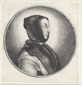 Kvinna med svart huvudduk och päls stal Medaljonger med kvinnobyster (serietitel) av Wenceslaus Hollar