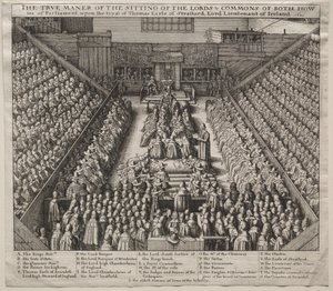 Westminster Hall, Interior, med The Trial of the Earl of Strafford av Wenceslaus Hollar