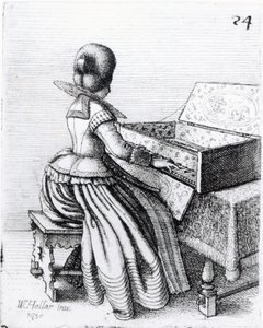 Kvinna som spelar på ett klaviatur, 1635 av Wenceslaus Hollar