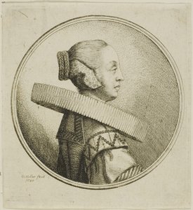 Kvinna med rund spets Ruff i profil till höger av Wenceslaus Hollar
