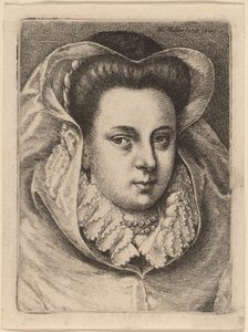 Kvinna med vit slöja och svart hatt (Mary Stuart?) av Wenceslaus Hollar