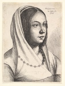 Ung kvinna med en halsduk på huvudet, efter Bonsignori, 1645. av Wenceslaus Hollar