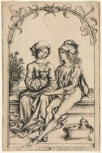 The Lovers (efter husbokmästaren), ca. 1490 (gravyr) av Wenzel or Wenceslaus von (after) Olmutz