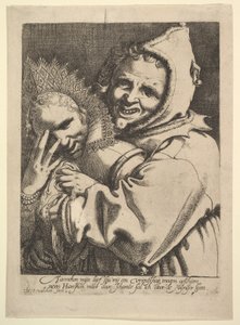 Dåre med en flicka som tittar genom hennes fingrar. av Werner Jacobsz. van den Valckert