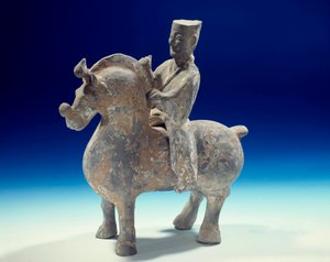 Kinesisk konst: statyett av ryttare (206 f.Kr.-220 e.Kr.), Han-perioden. Paris museum Cernuschi