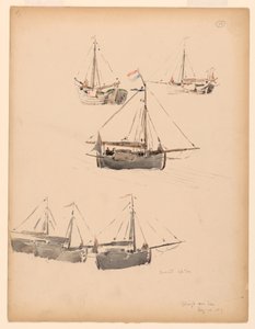 Ritning, Holländska pråmar, 20 augusti 1887 av Whitney Warren Jr.