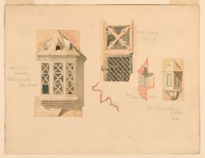 Ritning, Rendering av två stenlyktor, från slottet i Amboise, Frankrike, 14-15 juni 1888 av Whitney Warren Jr.