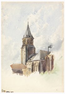 Teckning, Saint Germain-des-Prés, Paris, ca 1887 av Whitney Warren Jr.