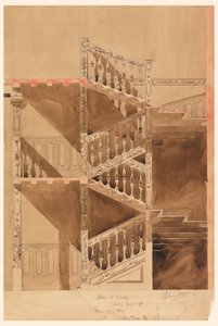 Teckning, trappan vid Cluny, Paris, 1887 av Whitney Warren Jr.