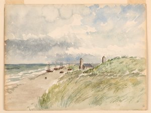 Teckning, Stranden vid Kativigh, Holland, 21 augusti 1887 av Whitney Warren Jr.