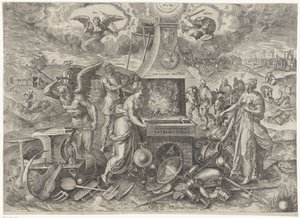 Fredens makt, 1577 Die Cracht des Peys (titel på objekt) Allegorier om den förnyade fredsperioden i Nederländerna (serietitel) av Wierix