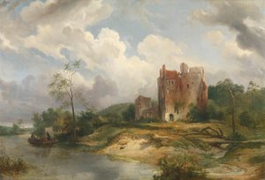 Flodlandskap med ruin