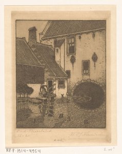 Bakre fasad av stadshuset i Oud-Beijerland Kanal i Gamla Bayern (originaltitel) av Wijnand Otto Jan Nieuwenkamp (signed by artist)
