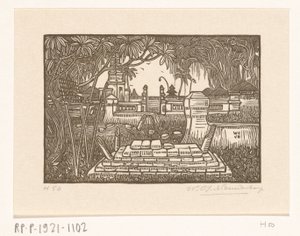 Kyrkogård vid Singaraja på Bali Kyrkogård på Bali av Wijnand Otto Jan Nieuwenkamp (signed by artist)