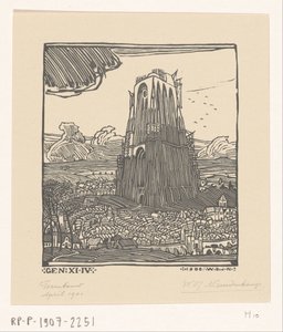 Byggandet av Babels torn Tornbyggnad (originaltitel) av Wijnand Otto Jan Nieuwenkamp (signed by artist)