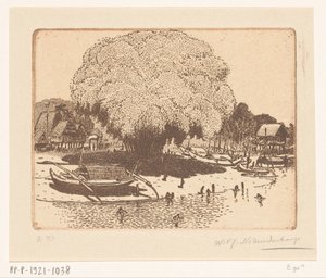 Vy över Loloan Barat på Bali Fiskebyn (originaltitel) av Wijnand Otto Jan Nieuwenkamp (signed by artist)