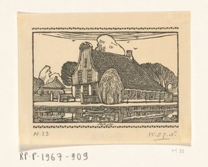 Hus med träfasad på en kanal i Edam Hus i Edam (originaltitel) av Wijnand Otto Jan Nieuwenkamp (signed by artist)