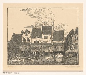 Hus vid hamnen i Enkhuizen Hamn i Enkhuizen (originaltitel) av Wijnand Otto Jan Nieuwenkamp (signed by artist)
