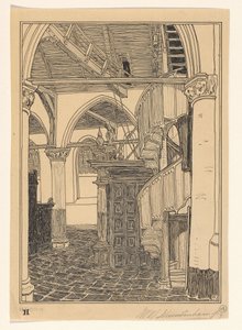 Interiör av Noorderkerk i Hoorn av Wijnand Otto Jan Nieuwenkamp (signed by artist)