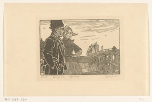 Man och kvinna i Volendam traditionell dräkt Paret (originaltitel) av Wijnand Otto Jan Nieuwenkamp (signed by artist)