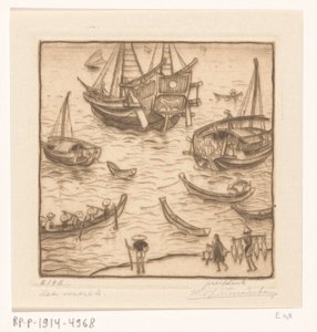 Fartyg i en vik på Lomboks östkust The Departure, Lombok (originaltitel) av Wijnand Otto Jan Nieuwenkamp (signed by artist)