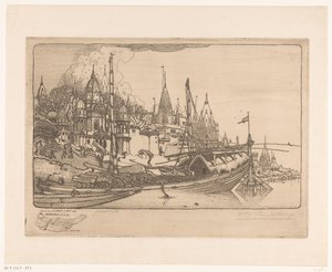 Fartyg med ved på stranden av Ganges i Benares Skepp med ved, Benares (originaltitel) av Wijnand Otto Jan Nieuwenkamp (signed by artist)