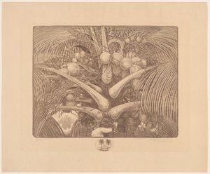 Toppen av ett kokosnötträd Tropenweelde (originaltitel på objekt) av Wijnand Otto Jan Nieuwenkamp (signed by artist)
