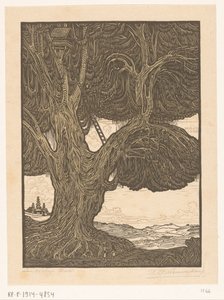 Waringin med trädkoja i södra Bali Vaktposten, South Bali (originaltitel) Landskap Bali (titel på objekt) av Wijnand Otto Jan Nieuwenkamp (signed by artist)