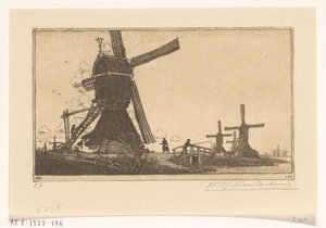 Wipmolens på Vlist mellan Haastrecht och Schoonhoven Vattenkvarnar nära Gouda (originaltitel) av Wijnand Otto Jan Nieuwenkamp (signed by artist)