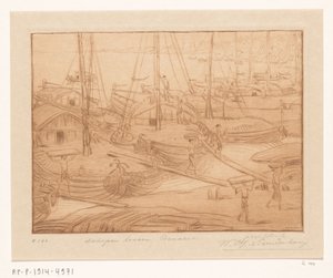 Förtöjda fartyg på stranden av Ganges i Benares Lossa fartyg (originaltitel) av Wijnand Otto Jan Nieuwenkamp