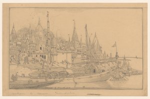 Flodstrand med fartyg i Benares av Wijnand Otto Jan Nieuwenkamp